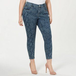 YSJ Skinny Jeans Plus Size Women Snake Print Stretch Denim Ankle Jeans Blue